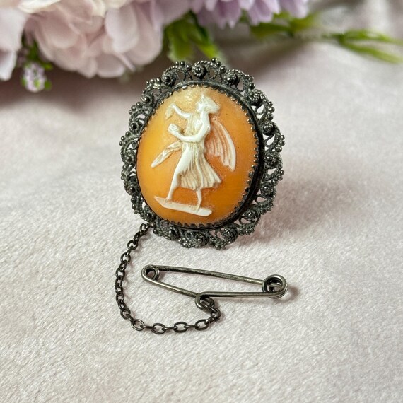 Broche Pendentif Ancien Camée En Coquillage Argent Massif émaillé - Occasion Vintage