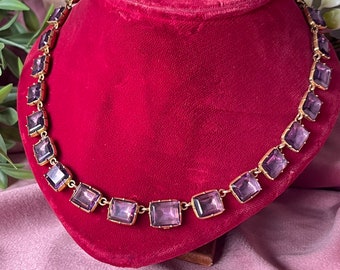 Georgian Rivière Necklace, Foiled Amethyst Paste & Gold Plated Closed Collet Set, Genuine Rare Antique Jewellery