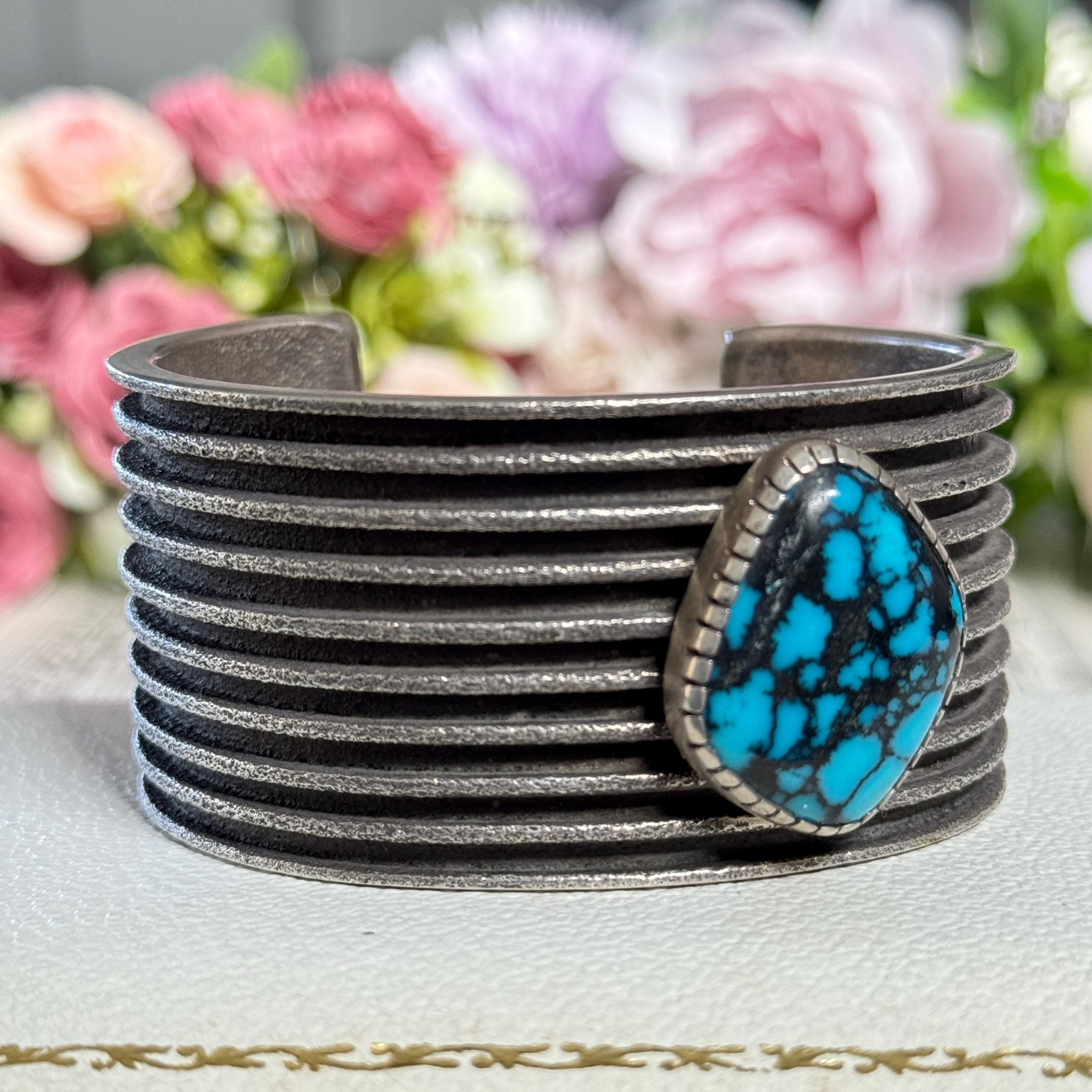 Philander B Begay Tufa Cast Cuff Sterling Silver 925 & Turquoise