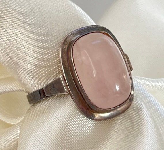 Rose Quartz Sterling Silver Rectangular Cabochon … - image 1