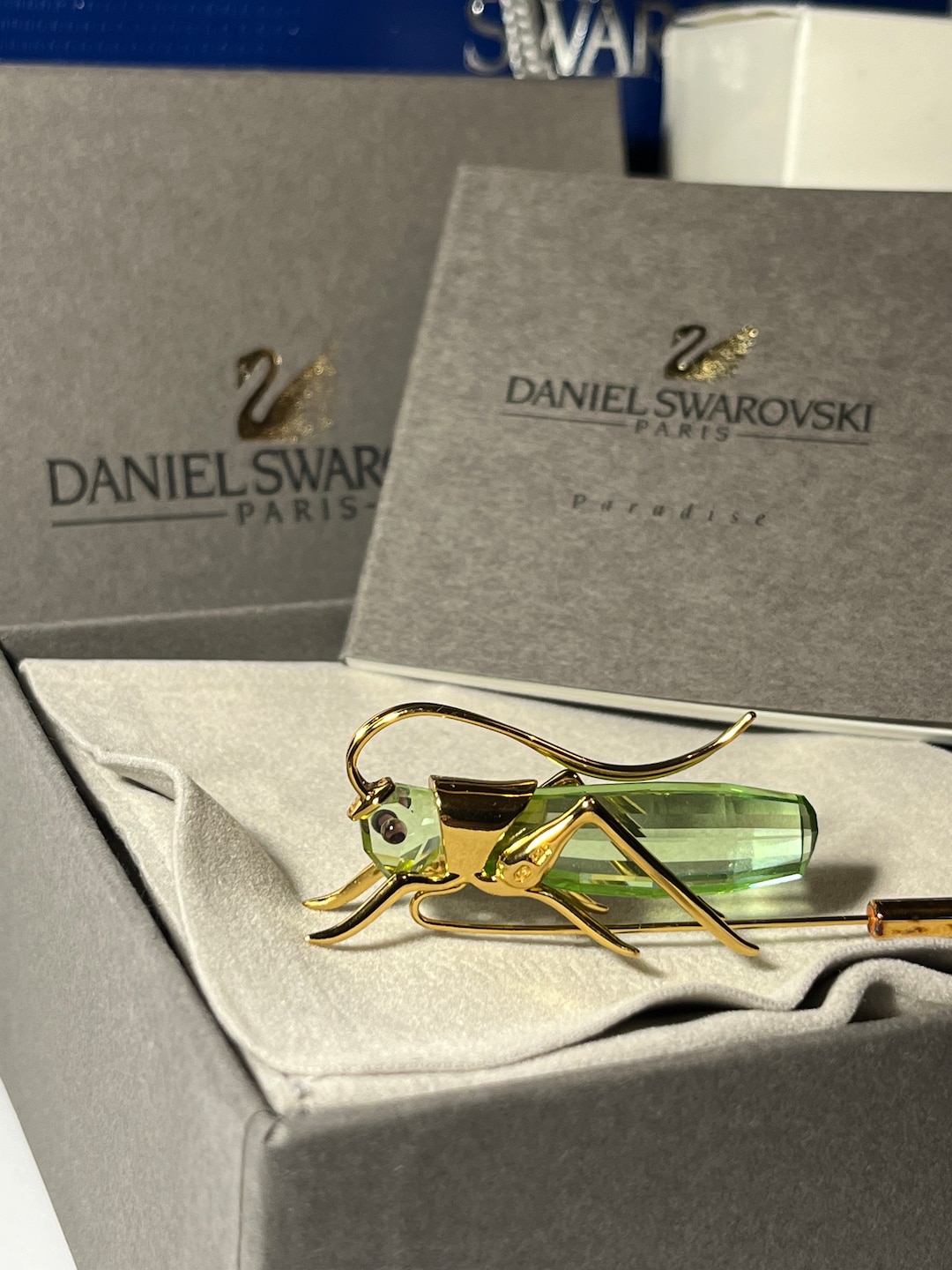 Daniel Kit Pin Daniel Swarovski Gold Plated Silver Chrysolite Grasshopper Insect Bug ...