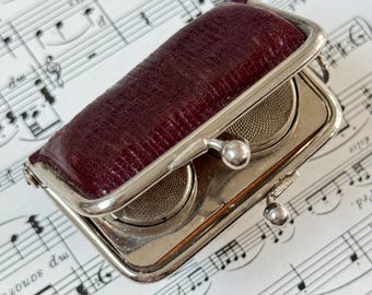 Burgundy Red Leather Sovereign & Half Sovereign Double Dual Coin Holder, Vintage Antique Purse, Chatelaine Watch Chain Attachment