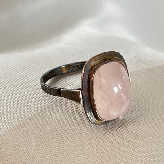 Rose Quartz Sterling Silver Rectangular Cabochon … - image 2