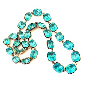 Fine Antique 9ct Yellow Gold Turquoise Blue Green Paste Riviere Necklace Late Georgian/ Early Victorian, Antique Period Jewellery Collet Set image 9