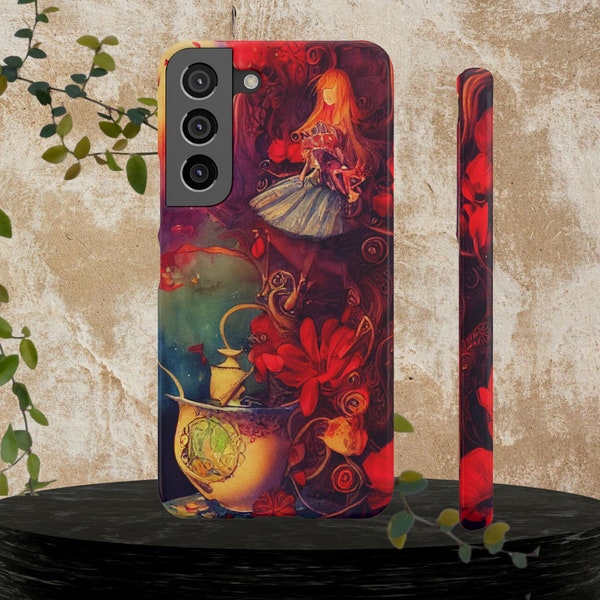 Whimsicle Secret Garden, Fairytale Samsung Galaxy Phone Case, Dark Alice Crazy Colorful Forest, Dark Academia, Bizarre Tea Party Phone