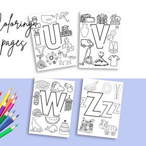4 Coloring pages Digital Download to learn the Alphabet, Printable ABC Worksheets, Back to school Printable for kids, Coloring letters pdf