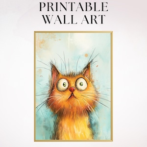 Quirky Orange Cat Printable Wall Art, Cartoon Cat Poster Download, Orange cat owner Printable gift idea, Funny Cartoon Kitty Digital print