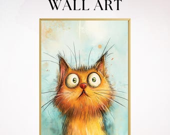 Pintura digital de um gato laranja excêntrico feita por IA, download digital de um gatinho de desenho animado engraçado, presente para amantes de animais.