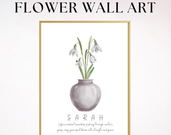 Personalized January Birth flower Gift, Custom Birthday Printable Wall art, Snowdrop poster Digital Download