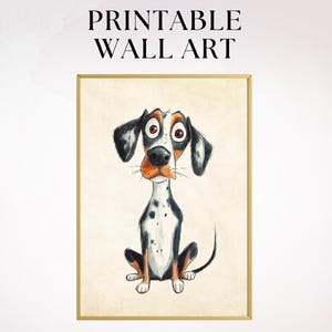Goofy Dog Wall Art Printable, Dog lover Wall Decor Digital Download, Animal Drawing AI generated, Digital Wall Art for Dog Moms and Dads