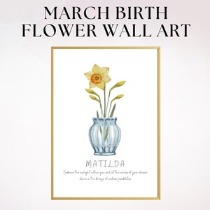 Personalized Printable March Birth month flower Wall art, Digital Birth flower gift custom, Printable Personalized Daffodil Birth flower Art
