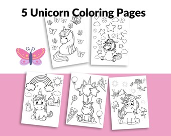 5 Unicorn Coloring Page Printable Coloring Sheet Digital Unicorn Coloring Page for Kids Coloring Page Printable Coloring for Adults