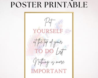 Inspirational Self Care Quote Printable Art, Empowering Affirmation Poster Digital Download, Mindfulness Gift