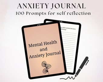 Printable Anxiety Journal with 100 Prompts, Mental Health Prompts Digital Download, Self care Journaling