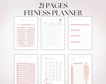 21 Sheet Fitness planner Printable, Workout Planner Digital Download, Meal planner Printable, 30 Day Challenge Printable Weight loss Journal