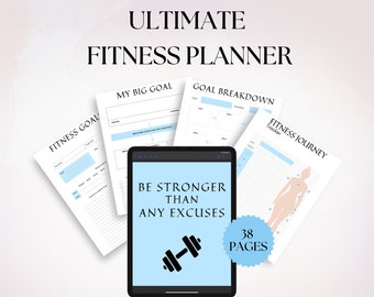 Blue 38 Pages Fitness Planner BUNDLE Digital Download, Weight loss tracker Goodnotes, Workout Planner Printable, Weight loss Journal Digital