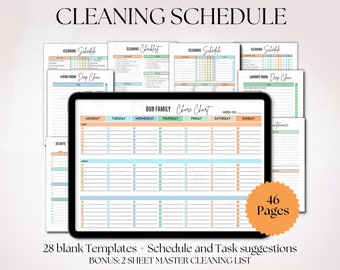Printable Cleaning Schedule Bundle, Fillable Cleaning Checklist, ADHD Chore Chart Digital, Daily Weekly Chores