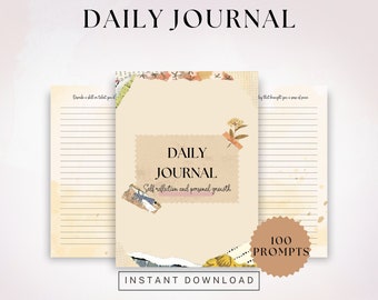 100 Prompts for Daily Journaling Digital Download, Self Reflection Journal Printable, Self Care Gift