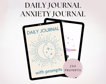 Daily & Anxiety Journal Printable Bundle, 250 Mindfulness Prompts Digital Download, Self Care Gift