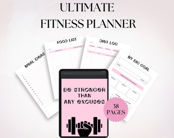 Fitness Printable Planner, 38 Pages Workout & Weight Loss Tracker Digital Download, Body goals pdf