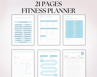 Fitness planner 21 Pages BUNDLE Printable, 30 Day Challenge Digital Download, Workout planner Printable, Fitness Tracker Digital Weight loss