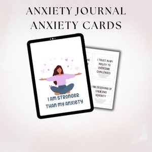 Diario de ansiedad imprimible con indicaciones y tarjetas para aliviar la ansiedad. Diario digital de salud mental. Regalo imprimible de Goodnotes para aliviar la ansiedad.
