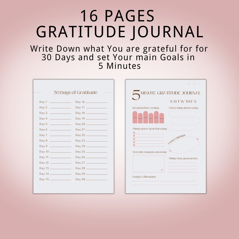 Printable Gratitude Journal Digital 5 Minute Journal Printable ...