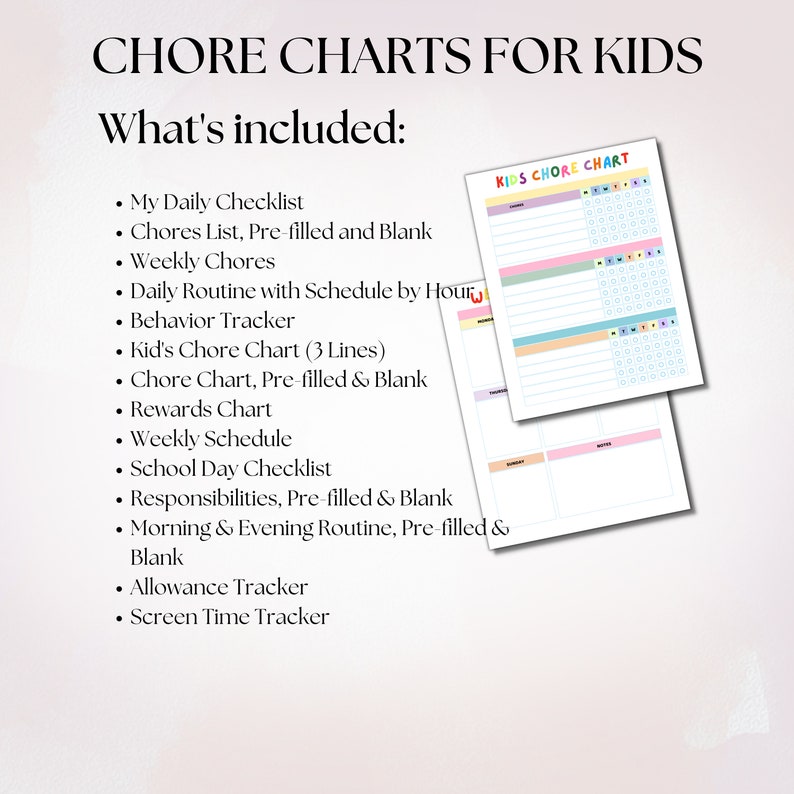 Daily Chore Chart for Kids, Printable Responsibility Chart, Reward ...
