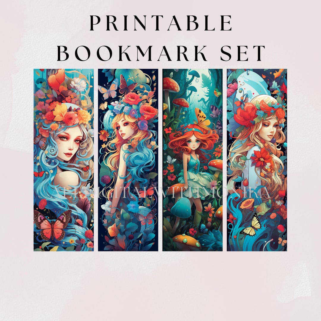 Fairy Printable Bookmark Set, Book Lover Gift Digital Download, Reading ...