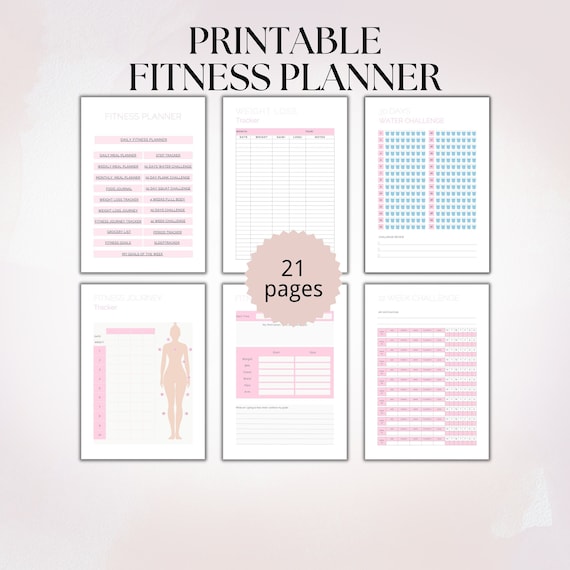 Printable Fitness Planner, Workout Tracker Digital Download, Weight Loss Challenge, Self Care Gift