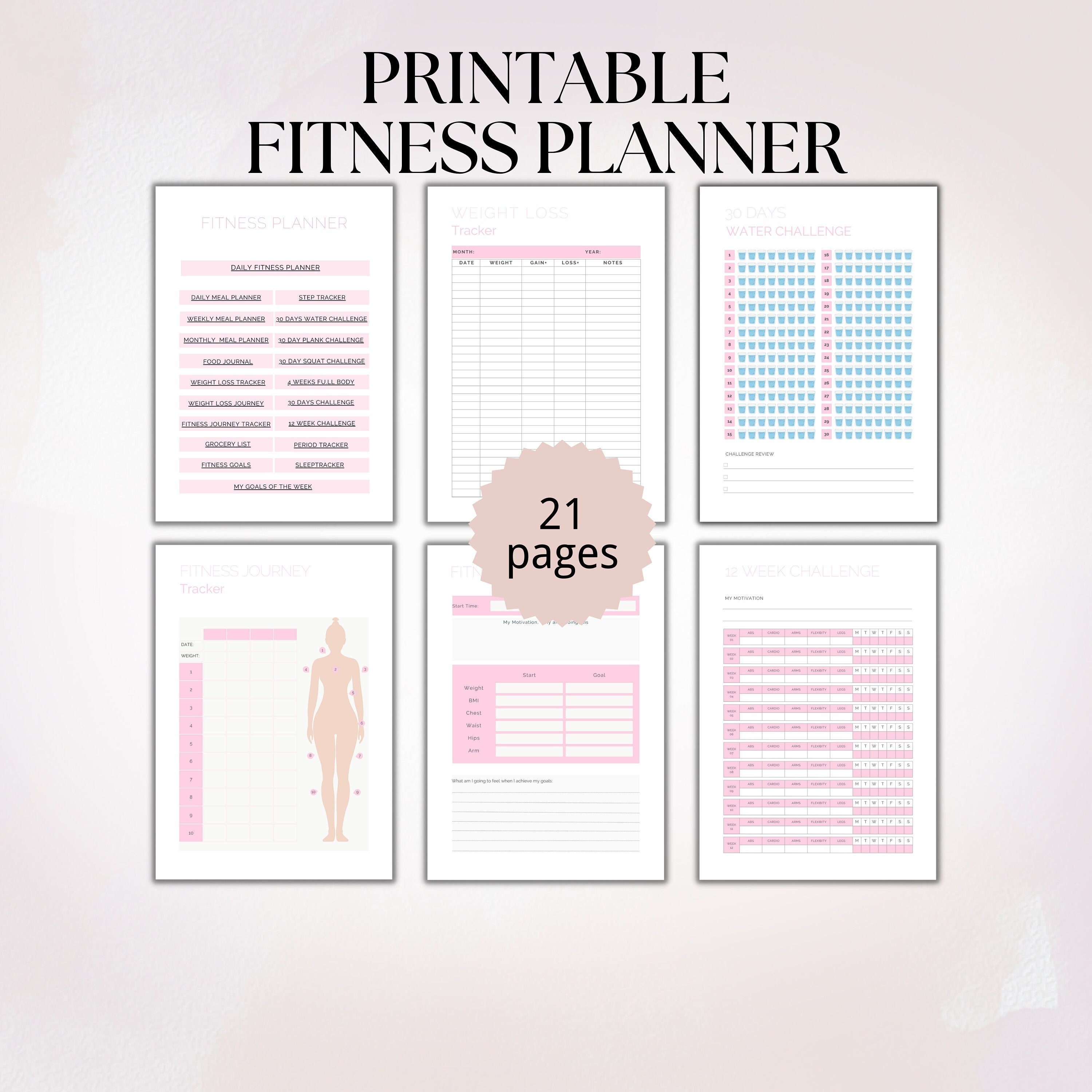 Printable Fitness Planner, Digital Workout Planner, Printable Weight loss Tracker, Digital Fitness Journal, Printable Weight Loss Challenge
