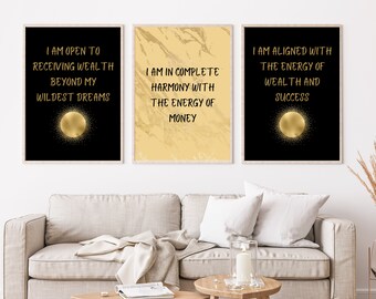Money Affirmation Printable Poster Set, Wealth Manifestation Wall Art Digital Download, Law of Attraction