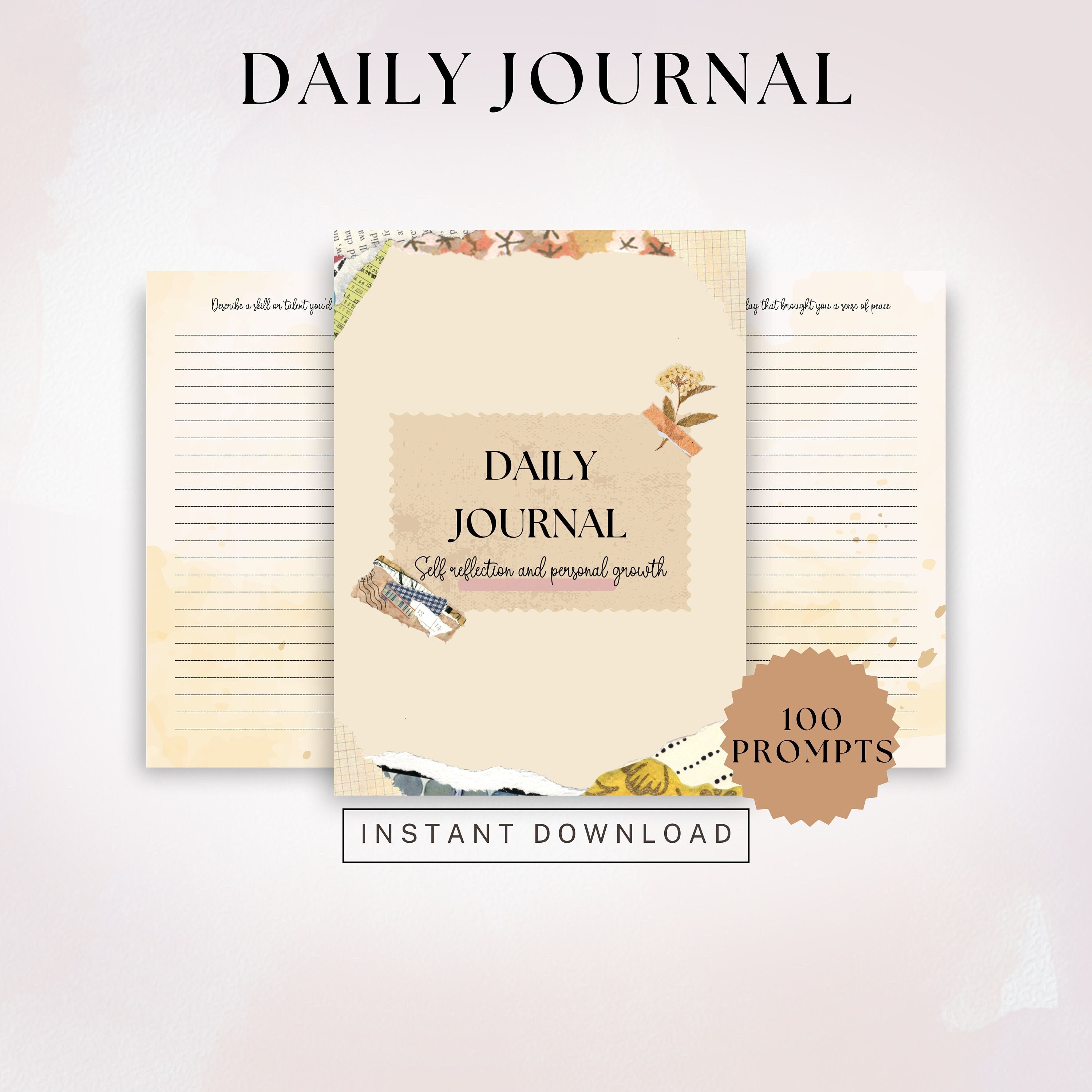 100 Prompts for Daily Journaling Digital Download, Self Reflection Journal Printable, Self Care Gift