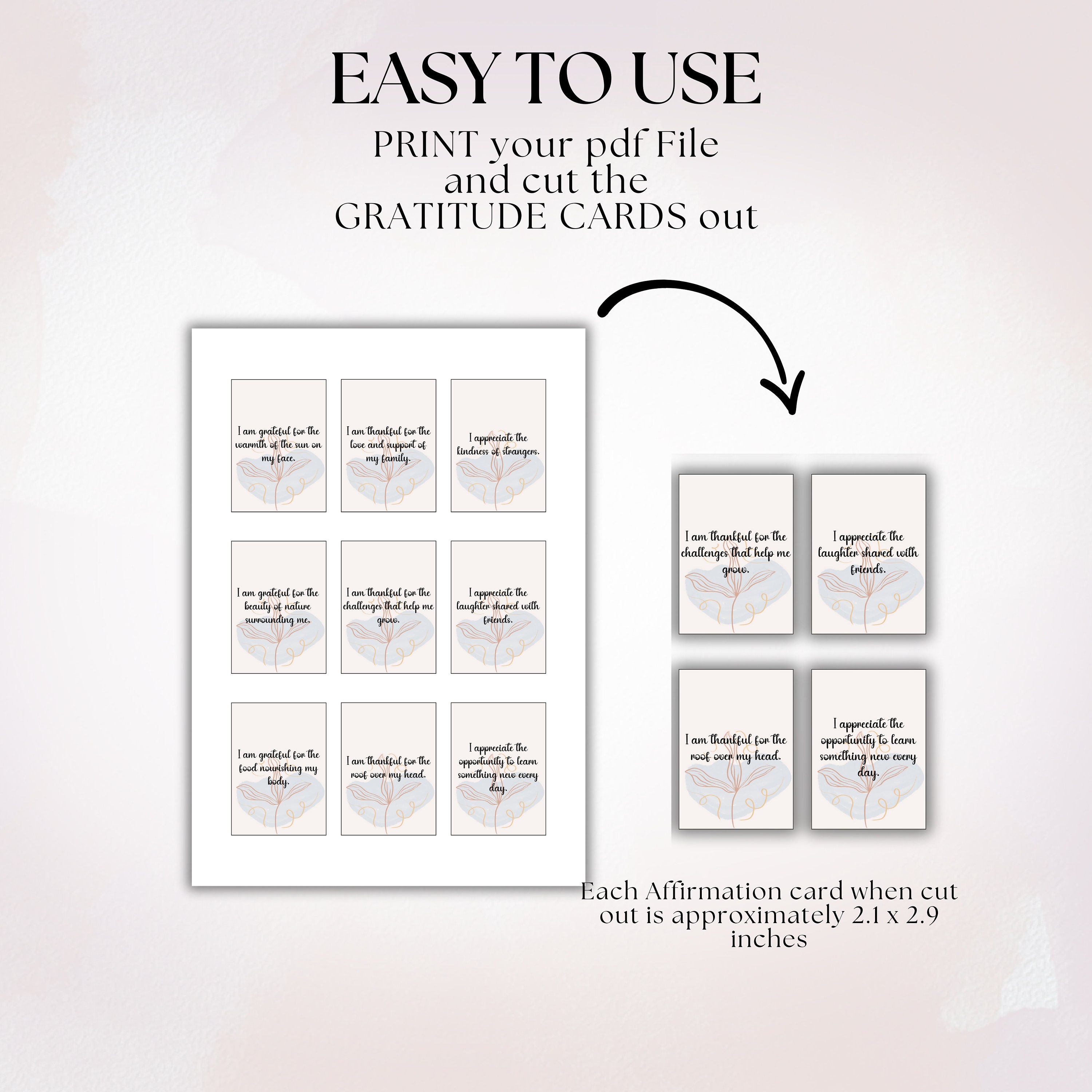 Printable Gratitude Affirmations, Daily Positivity Affirmation Cards ...