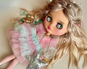 Blythe doll Little Star. Custom doll Blythe custom ooak.Blythe with beige blond/gray natural hair. Princess doll