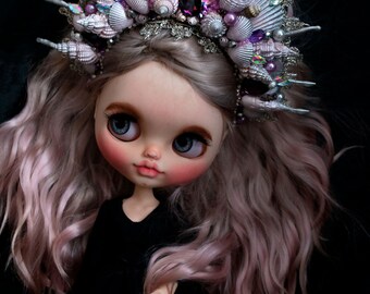 Blythe Mermaid Crown with seashells.Purple princess crown.Blythe clothes.Blythe headband.Blythe outfit.Blythe accessories.