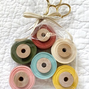 Spring Italian Ribbon and Scissors Gift Bundle / 5/8" Tight Weave Italian Cotton Ribbon and Luna Scissors by Studio Carta