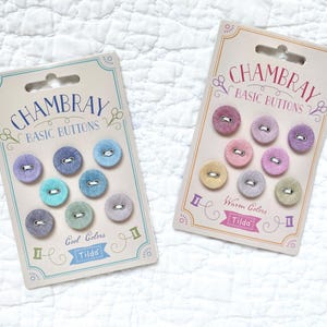 Fabric Covered Buttons from Tilda&#39;s Chambray collection in Cool and Warm Colors / Tilda by Tone Finnanger / Tilda Fabrics