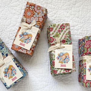 Fat Quarter Bundle from Tilda&#39;s Wallflower collection in Blue, Green, Pink or Caramel colorways / Tilda by Tone Finnanger / Tilda Fabrics