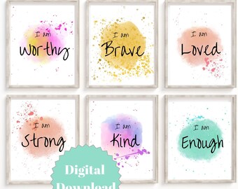 Mindfulness Prints, Set of 6 Positive Affirmations Wall Art (Digital Download)