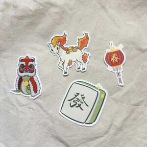 Lunar New Year Sticker Bundle, Chinese New Year Stickers, Spring Festival, Year of the Fire Horse, Mahjong Sticker (Matte Vinyl Die Cut)