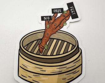 Funny Dim Sum Sticker, No Free Feet, Chicken Feet, Dim Sum Sticker (Matte Vinyl Die Cut), Cantonese Humor Gift