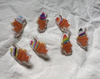 Subtle Pride Pins, LGBTQ+ Rainbow Pride Taiyaki Ice Cream 1.5" Pins, Cute LGBTQ+ Pin, LGBTQ+ Pin Gift