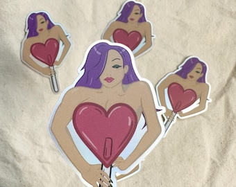 Valentina Muscle Mommy Lollipop, Valentines Sticker, Laptop Sticker, Water Bottle Sticker (Matte Holographic Die Cut Sticker)