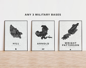 Custom Military Base map print - Set of 3