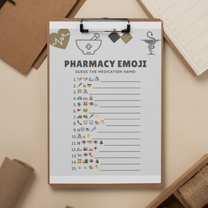 Pharmacy Emoji Game, Medications, Pictionary, Printable Game, Downloadable, Party Game, Pharmacist, Pharmacy Technician, Instant