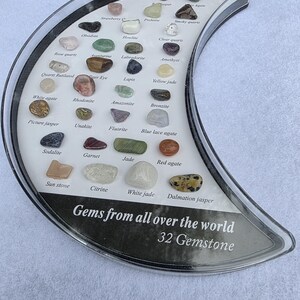 Gemstone Collection, Crystal Gift Box, Real Crystals Crescent Moon Display, Chakra Set, Healing Crystal Set, Gift for Him or Her