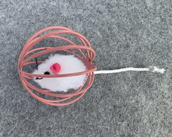 Interactive Cat Toy Mouse in Wire Ball, Plush Mouse Toy, Kitten Play Gift, Handmade Indoor Catnip Enrichment Toy, Cat Lover Gift