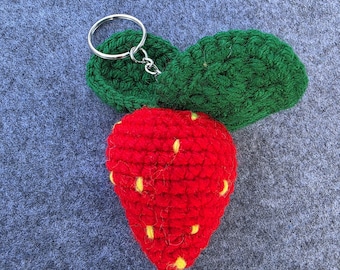 Crochet Strawberry Keychain, Amigurumi Fruit Charm, Cute Bag Accessory, Handmade Gift for Her, Summer Minimalist Key Ring, Strawberry Charm