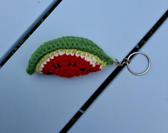 Watermelon Keychain, Crochet Watermelon Charm, Mini Amigurumi Fruit Keychain, Fun Bag Charm, Cute Yarn Keychain Gift for Summer